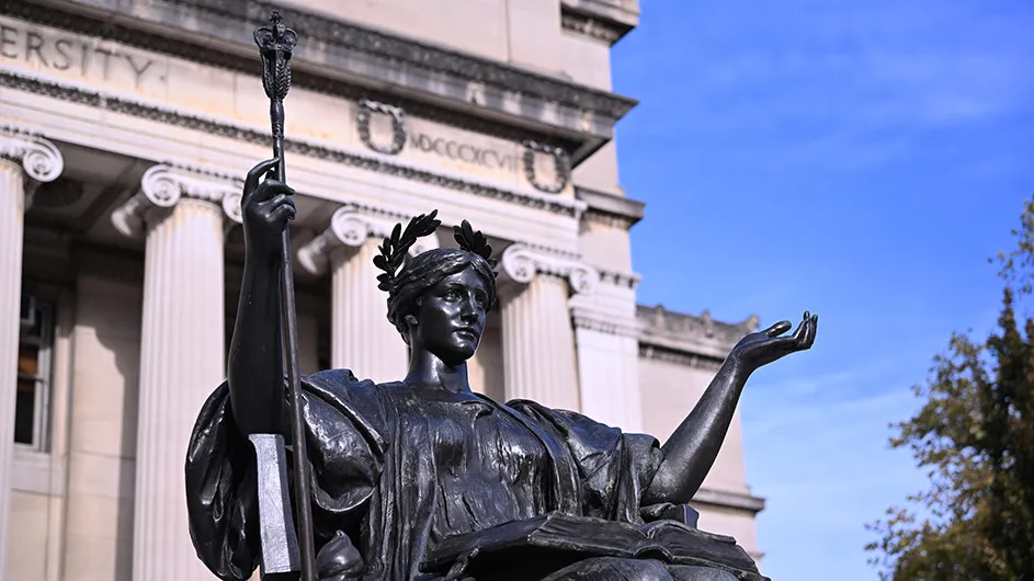 close up image of statue outside columbia university building