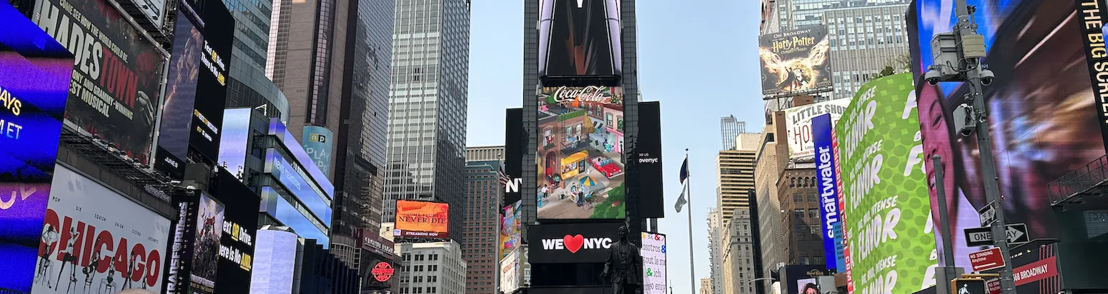 banner of times square in the day time